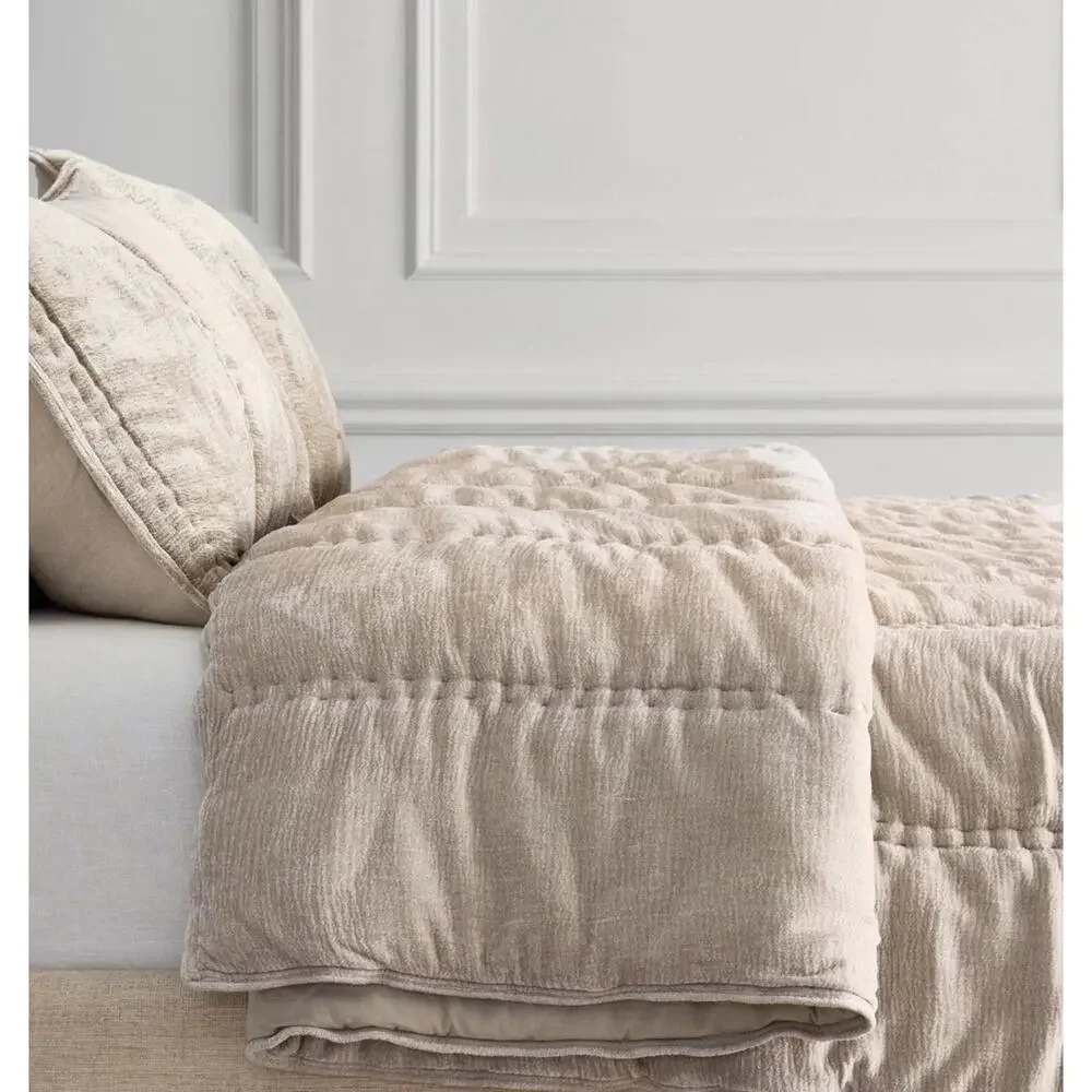 West Elm Chenille Linear Comforter. Taupe. King NEW